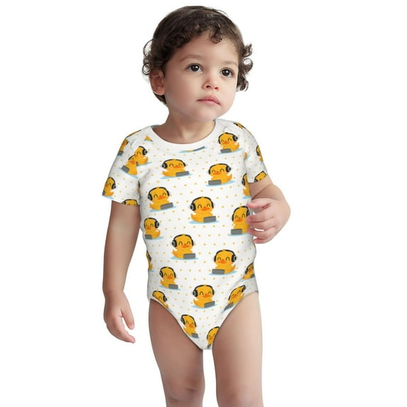 Rocae Cute Duck With Headphone for Baby Cotton Short-Sleeve Bodysuits for Unisex Onesies Bodysuit-6 Months