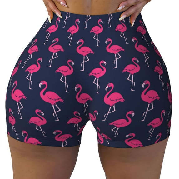 Rocae Cute Flamingo for Women's Quick-Dry Running Shorts,Ladies Active Athletic Apparel Yoga Workout Gym Running Volleyball Spandex Shorts XX-Large