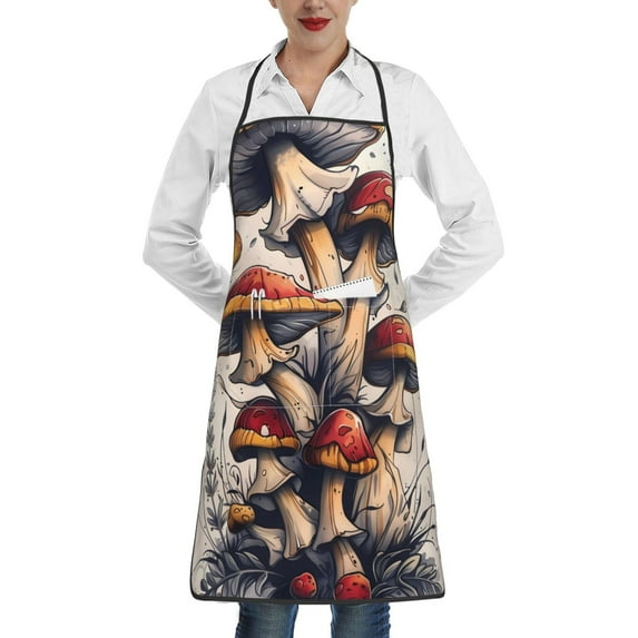 Rocae Cute Forest Mushrooms for Kitchen Aprons for Women Adjustable Cooking Kitchen Chef Apron for Men with Pockets