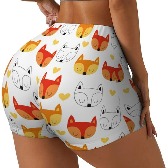 Rocae Cute Fox with Heart for Women's Quick-Dry Running Shorts,Ladies Active Athletic Apparel Yoga Workout Gym Running Volleyball Spandex Shorts-Small