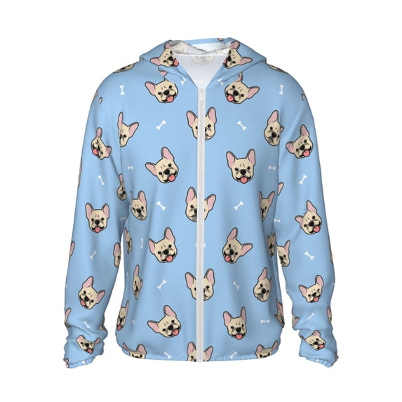 Rocae Cute French Bulldog Print Breathable Sun Protection Hoodie Quick-Dry Lightweight Long Sleeve Hoodie Unisex Running Sports Shirt Large