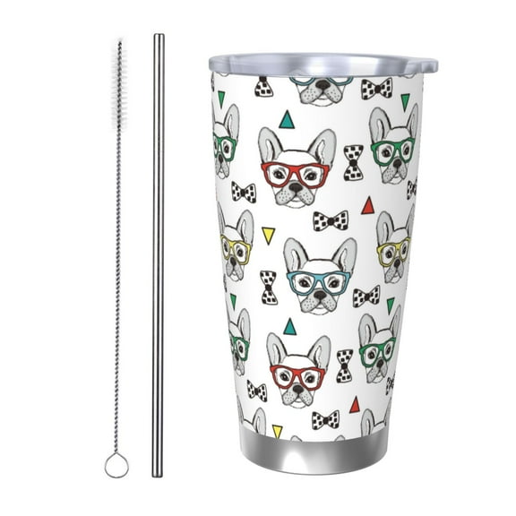 Rocae Cute French Bulldog for 20 Ounces Stainless Steel Insulted Tumbler Car Cup Drink Mug Inspirational Graduate Present-Straw Two-piece Set