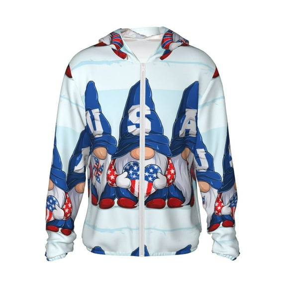 Rocae Cute Gnomes in USA Print Breathable Sun Protection Hoodie Quick-Dry Lightweight Long Sleeve Hoodie Unisex Running Sports Shirt Small