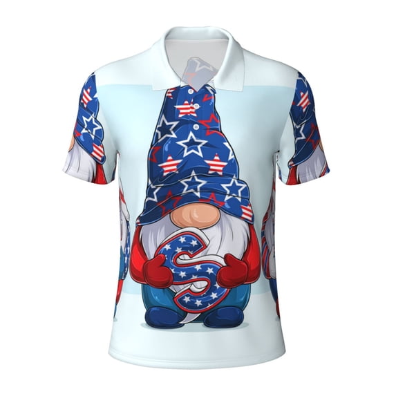 Rocae Cute Gnomes in USA1 for Men's Short Sleeve Polo Shirt, Quick Drying Performance Moisture Wicking Sports Men's Golf Shirt Small