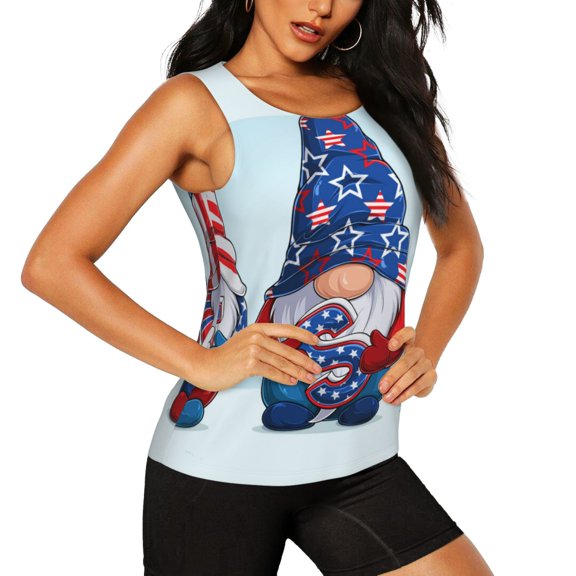 Rocae Cute Gnomes in USA1 for Women's Workout Tank Top Lightweight Sleeveless Fit Tops- Moisture-Wicking, BreathableX-Large