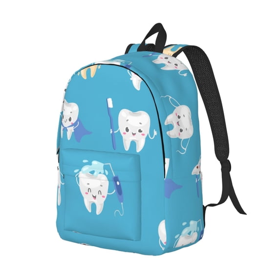 Rocae Cute Healthy Teeth for Durable Canvas Backpack Leisure Large Bag Travel Rucksack Multi-function Backpack Medium