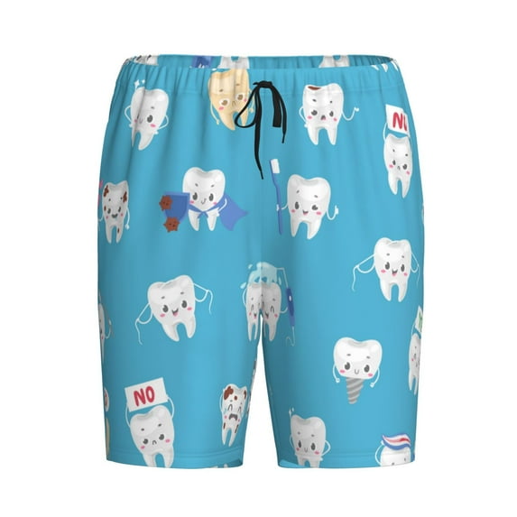 Rocae Cute Healthy Teeth for Men's Soft Sleep Pajama Shorts, Waistband and Pockets