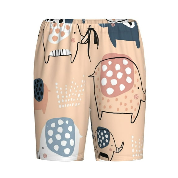 Rocae Cute Ink Drawn Elephants for Men's Soft Sleep Pajama Shorts, Waistband and Pockets