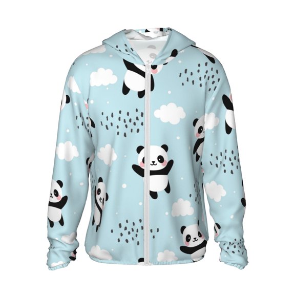 Rocae Cute Panda Bear Print Breathable Sun Protection Hoodie Quick-Dry Lightweight Long Sleeve Hoodie Unisex Running Sports Shirt Medium