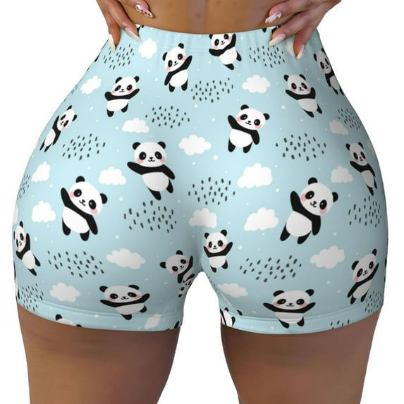Rocae Cute Panda Bear for Women's Quick-Dry Running Shorts,Ladies Active Athletic Apparel Yoga Workout Gym Running Volleyball Spandex Shorts Small