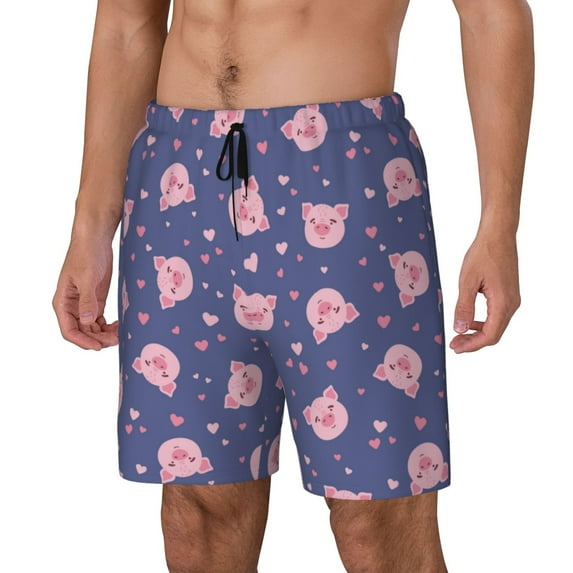 Rocae Cute Pig for Men's Swim Trunks Quick Dry With Two Side Pockets and One Lined Patch PocketSmall