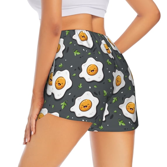 Rocae Cute Poached Eggs for Women's Athletic Shorts Quick Dry Workout Hiking Shorts With Pockets for Running, Yoga, Gym, Sports Medium