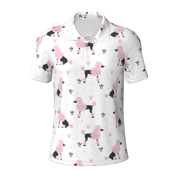 Rocae Cute Poodle Dog for Men's Short Sleeve Polo Shirt, Quick Drying Performance Moisture Wicking Sports Men's Golf Shirt X-Large