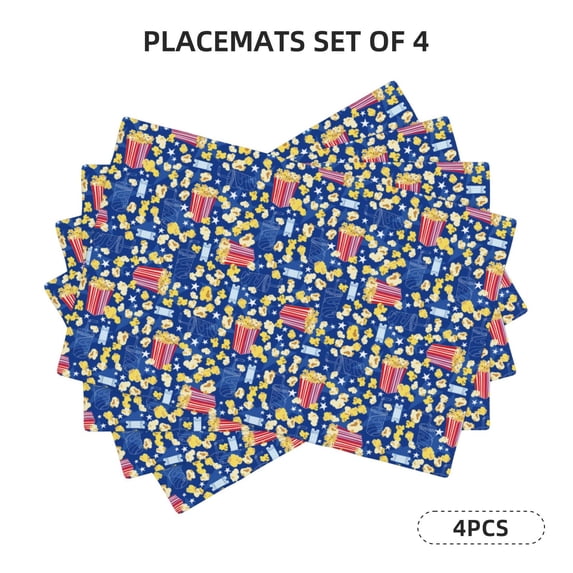 Rocae Cute Popcorn Printed Heat Resistant Place Mats,Classic Hemstitch Cloth Fabric Placemats Imitation Linen Place Mat Table Mats 18x12 inch