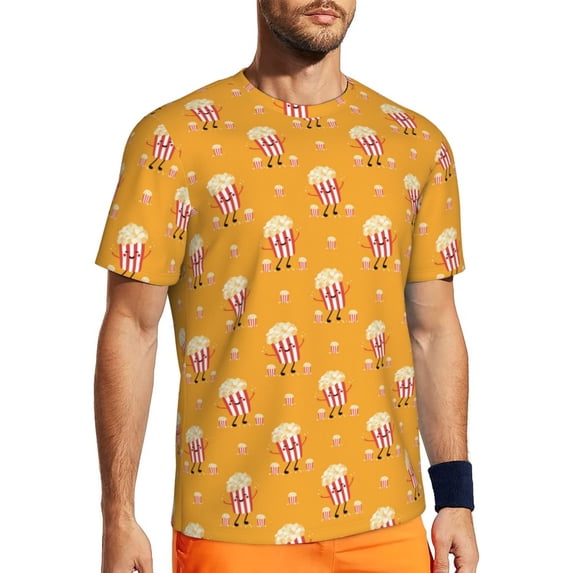 Rocae Cute Popcorn for Men's Mesh Quick-Dry Short Sleeve Workout T-Shirt,Mens Crew Neck Tee Lightweight Soft Classic T Shirts Large