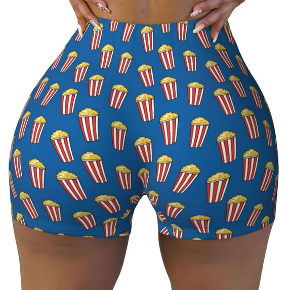 Rocae Cute Popcorn for Women's Quick-Dry Running Shorts,Ladies Active Athletic Apparel Yoga Workout Gym Running Volleyball Spandex Shorts Large