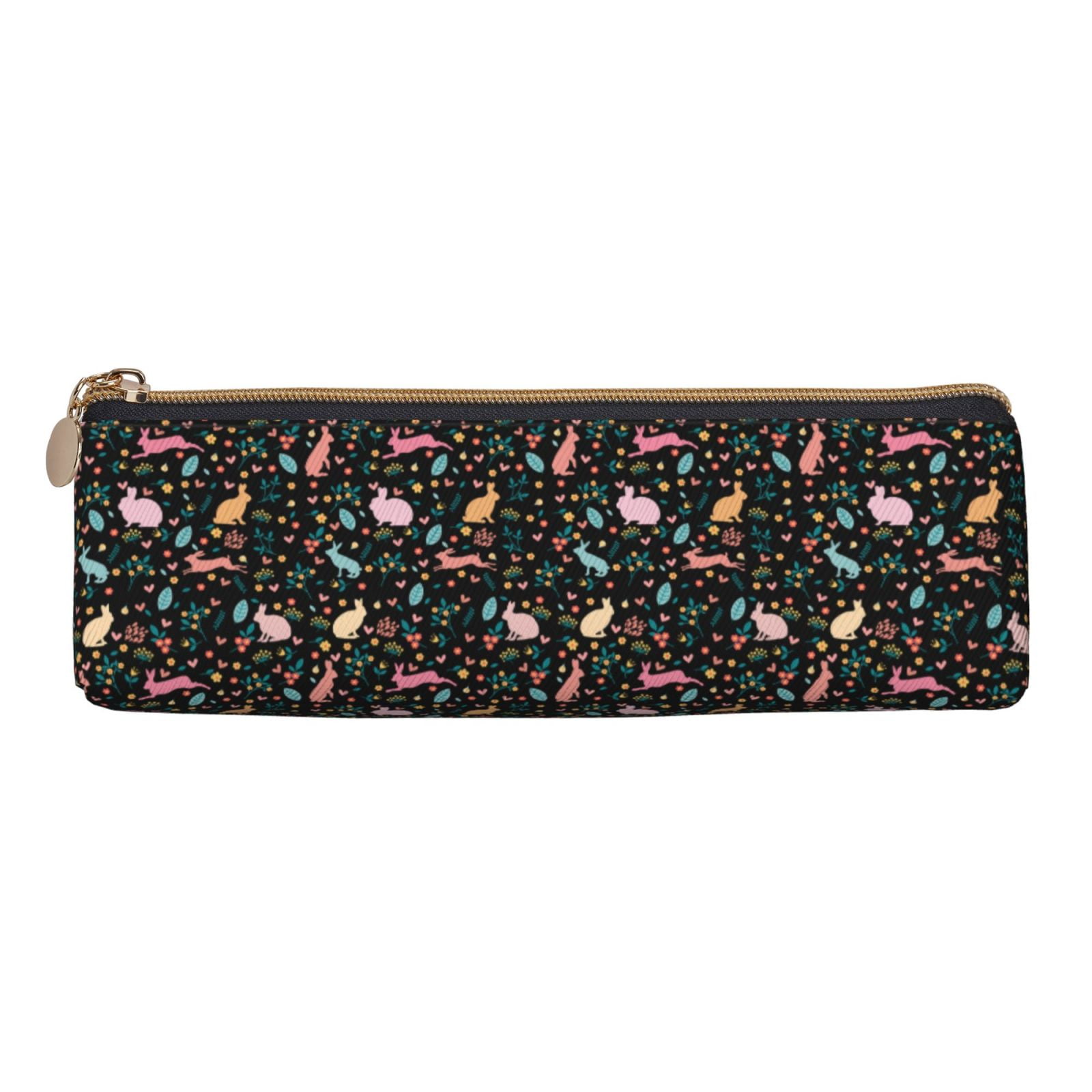 Rocae Cute Rabbit And Flower for Leather Pencil Case Zippered Pen