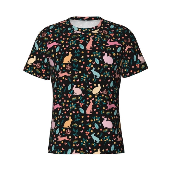 Rocae Cute Rabbit And Flower for Men's Moisture-Wicking Crew Tee - T-Shirt for Sports, Outdoor Activities, and Casual WearMedium