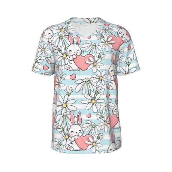 Rocae Cute Rabbit And Heart for Breathable Men's Baseball T-Shirt Fashionable Casual Baseball Jersey, Moisture-wicking Sportswear 3X-Large