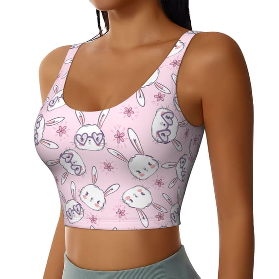 Rocae Cute Rabbit Flower for Sports Bra for Women Sports Vest with Performance Stretch and Quick Dry FabricMedium