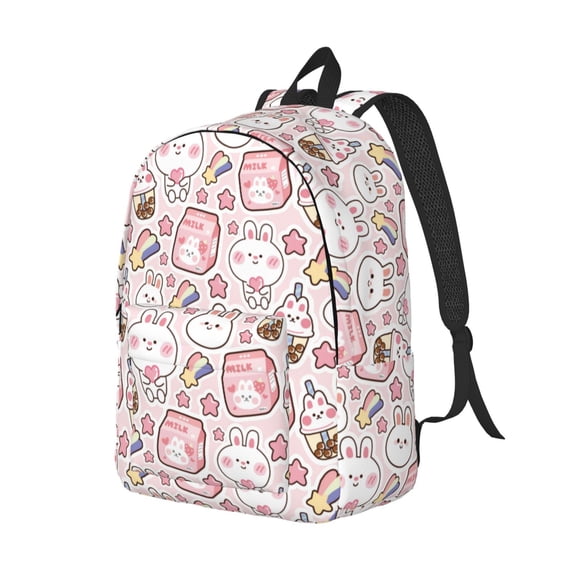 Rocae Cute Rabbit for Durable Canvas Backpack Leisure Large Bag Travel Rucksack Multi-function Backpack Small