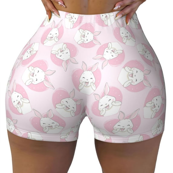 Rocae Cute Rabbit for Women's Quick-Dry Running Shorts,Ladies Active Athletic Apparel Yoga Workout Gym Running Volleyball Spandex Shorts XX-Large