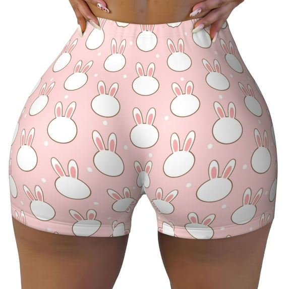 Rocae Cute Rabbit for Women's Quick-Dry Running Shorts,Ladies Active Athletic Apparel Yoga Workout Gym Running Volleyball Spandex Shorts