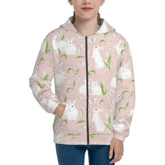 Rocae Cute Rabbit for Zip Up Hoodies for Teen Sweatshirt with Hood-Small