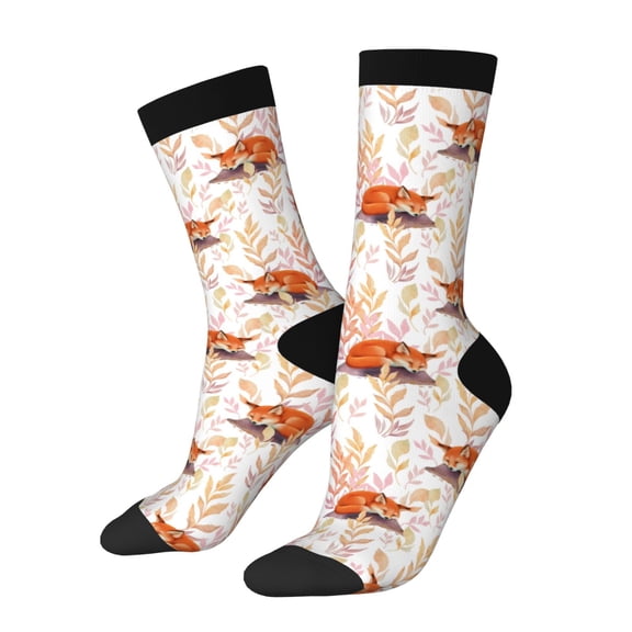 Rocae Cute Sleepy Fox for Adult Socks Casual Athletic Stretchy Loose Socks for Women Men Non-Slip Middle Tube Socks