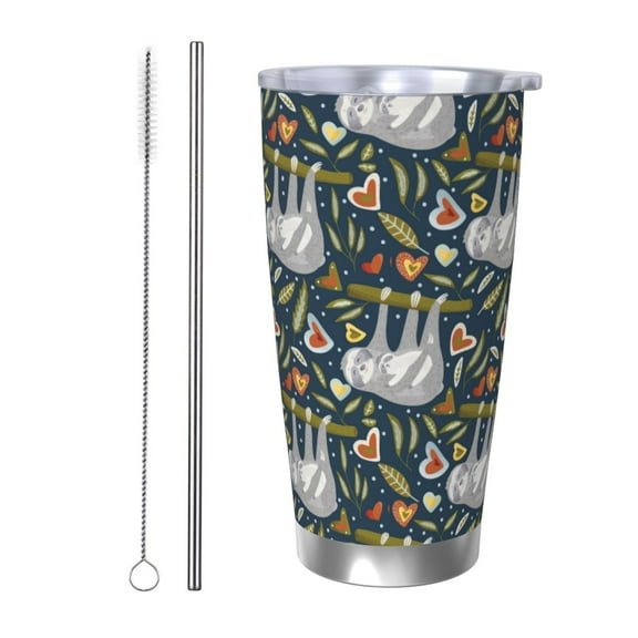 Rocae Cute Sloth for 20 Ounces Stainless Steel Insulted Tumbler Car Cup Drink Mug Inspirational Graduate Present-Straw Two-piece Set