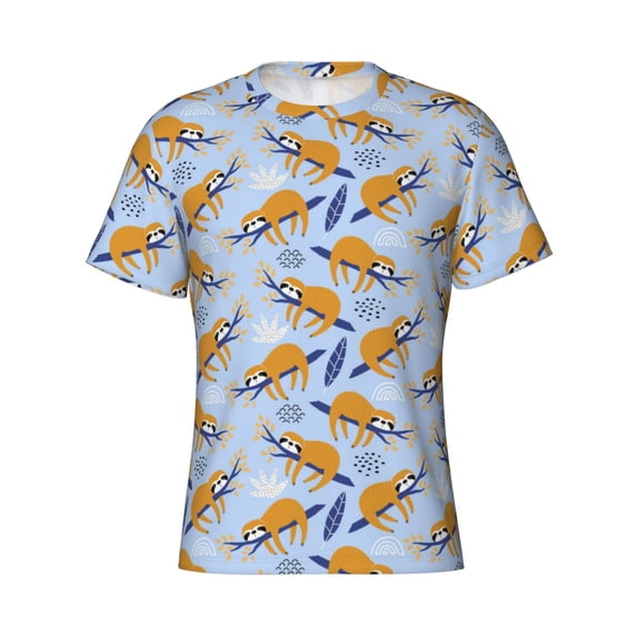 Rocae Cute Sloth for Men's Moisture-Wicking Crew Tee - T-Shirt for Sports, Outdoor Activities, and Casual WearMedium