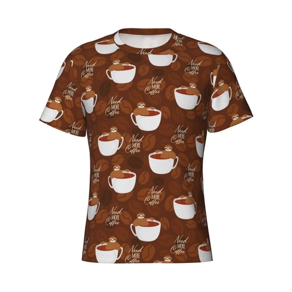 Rocae Cute Sloths Bear Relaxing In Coffee Cup for Men's Moisture-Wicking Crew Tee - T-Shirt for Sports, Outdoor Activities, and Casual Wear3X-Large