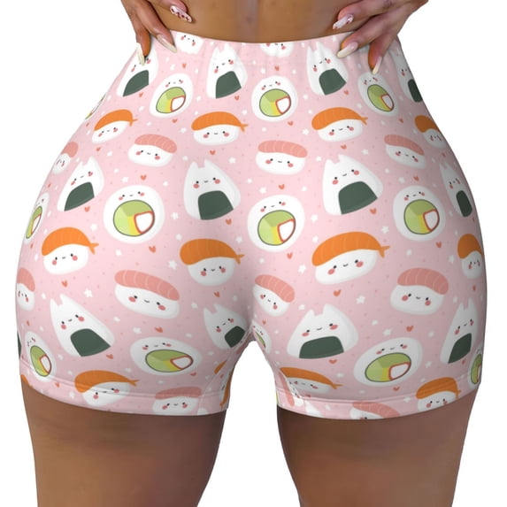 Rocae Cute Sushi (2) for Women's Quick-Dry Running Shorts,Ladies Active Athletic Apparel Yoga Workout Gym Running Volleyball Spandex Shorts X-Large