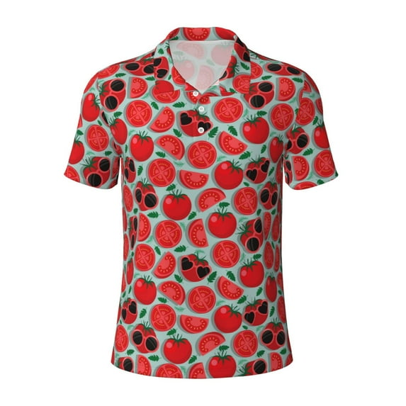 Rocae Cute Tomato for Men's Short Sleeve Polo Shirt, Quick Drying Performance Moisture Wicking Sports Men's Golf Shirt Medium