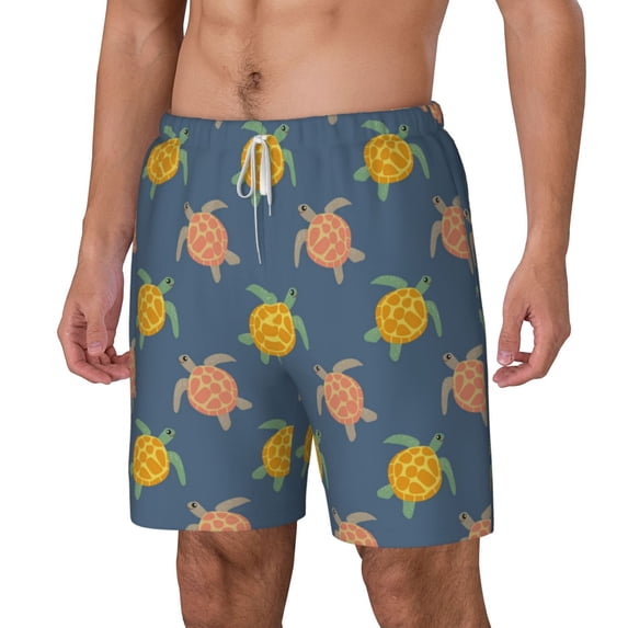 Rocae Cute Turtle for Men's Swim Trunks Quick Dry With Two Side Pockets and One Lined Patch Pocket3X-Large