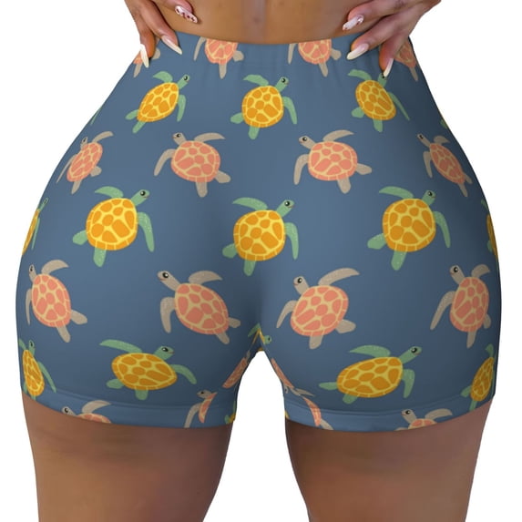 Rocae Cute Turtle for Women's Quick-Dry Running Shorts,Ladies Active Athletic Apparel Yoga Workout Gym Running Volleyball Spandex Shorts Large