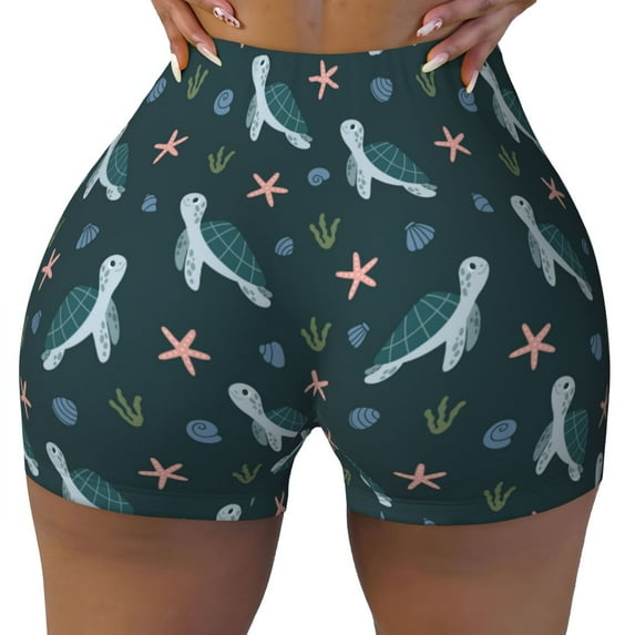 Rocae Cute Turtle for Women's Quick-Dry Running Shorts,Ladies Active Athletic Apparel Yoga Workout Gym Running Volleyball Spandex Shorts X-Large