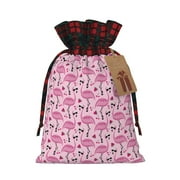 Rocae Cute Watermelon Flamingo Print Christmas Drawstring Linen Gift Bag with Drawstrings Treat Bag Goody Present Bags for Christmas Party Favor