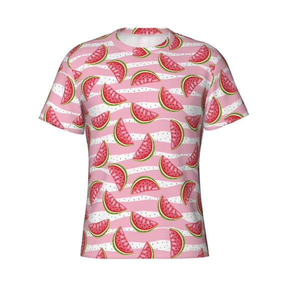 Rocae Cute Watermelon for Men's Moisture-Wicking Crew Tee - T-Shirt for Sports, Outdoor Activities, and Casual Wear