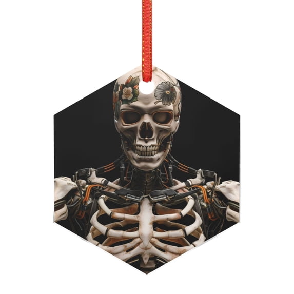 Rocae Cyber Skeleton With Tattoos for Acrylic Christmas Pendant Ornament for Festive Decor Hanging Pendant,Perfect for Home and Office-Hexagon