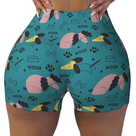 Rocae Dachshund Dog for Women's Quick-Dry Running Shorts,Ladies Active Athletic Apparel Yoga Workout Gym Running Volleyball Spandex Shorts Small