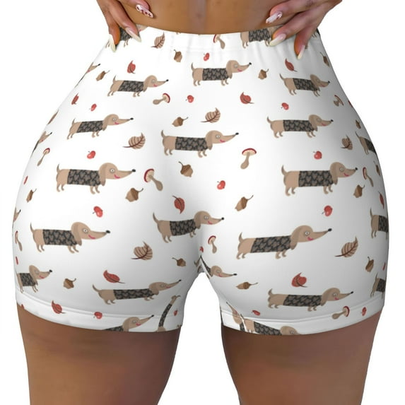 Rocae Dachshund Dog for Women's Quick-Dry Running Shorts,Ladies Active Athletic Apparel Yoga Workout Gym Running Volleyball Spandex Shorts Small