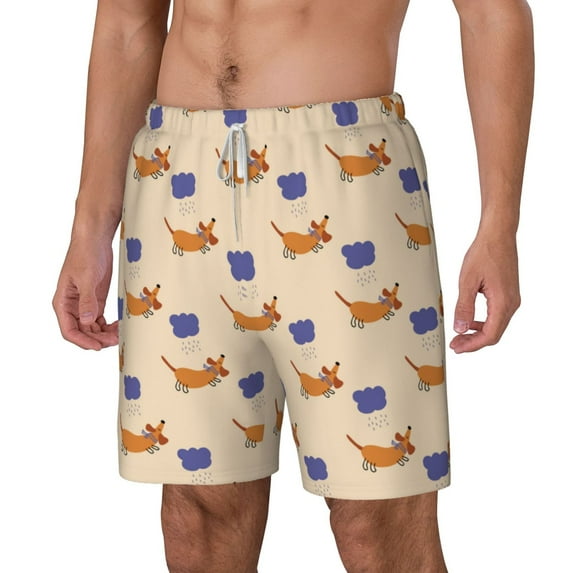 Rocae Dachshund for Men's Swim Trunks Quick Dry With Two Side Pockets and One Lined Patch PocketSmall