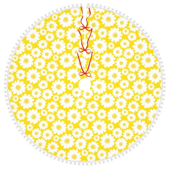 Rocae Daisies Flowers for Christmas Tree Skirt with Pom Pom Trim for Holiday Party for Holiday Home Decor Indoor Outdoor-30"