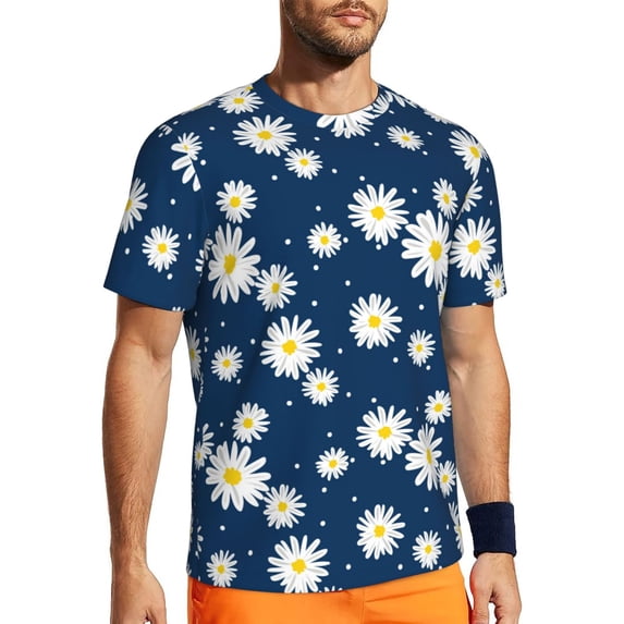 Rocae Daisies Flowers for Men's Mesh Quick-Dry Short Sleeve Workout T-Shirt,Mens Crew Neck Tee Lightweight Soft Classic T Shirts Large