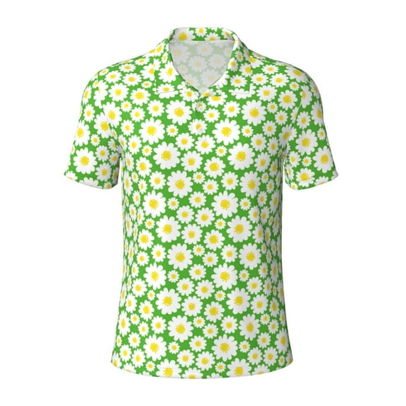 Rocae Daisies Flowers for Men's Short Sleeve Polo Shirt, Quick Drying Performance Moisture Wicking Sports Men's Golf Shirt Medium