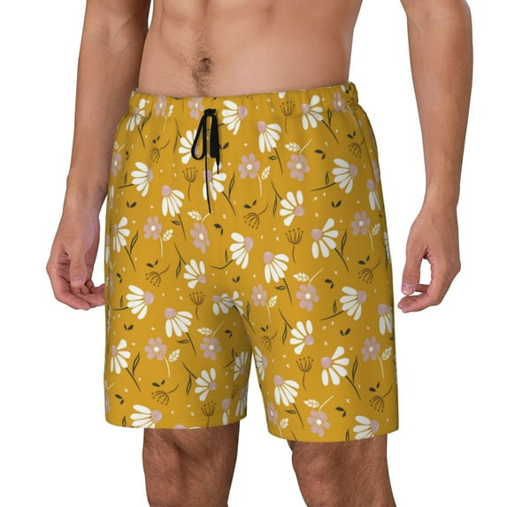 Rocae Daisies Flowers for Men's Swim Trunks Quick Dry With Two Side Pockets and One Lined Patch PocketMedium