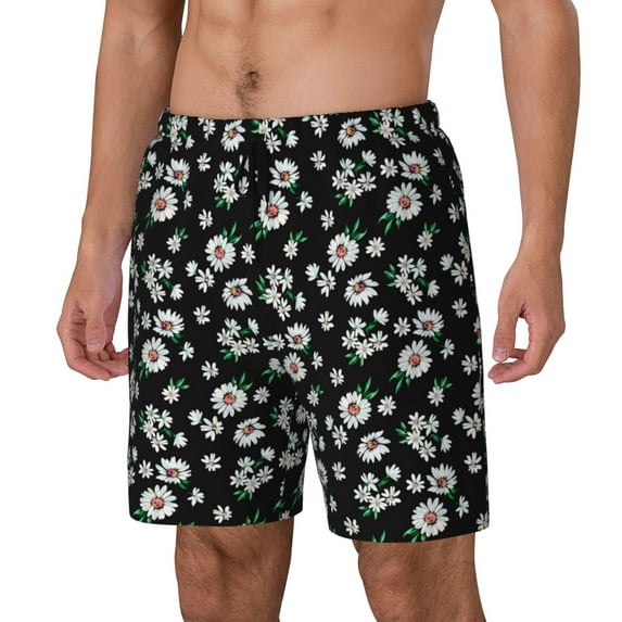 Rocae Daisies Flowers for Men's Swim Trunks Quick Dry With Two Side Pockets and One Lined Patch PocketMedium