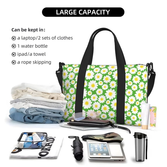 Rocae Daisies Flowers for Travel Shoulder Bag Top Handle Handbag with Yoga Mat Buckle for Gym, Work, Travel