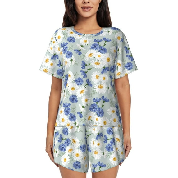Rocae Daisies Flowers for Two Piece Sleepwear Pajamas Sets for Women Soft Short-Sleeved Pjs with Lounge Shorts 3X-Large